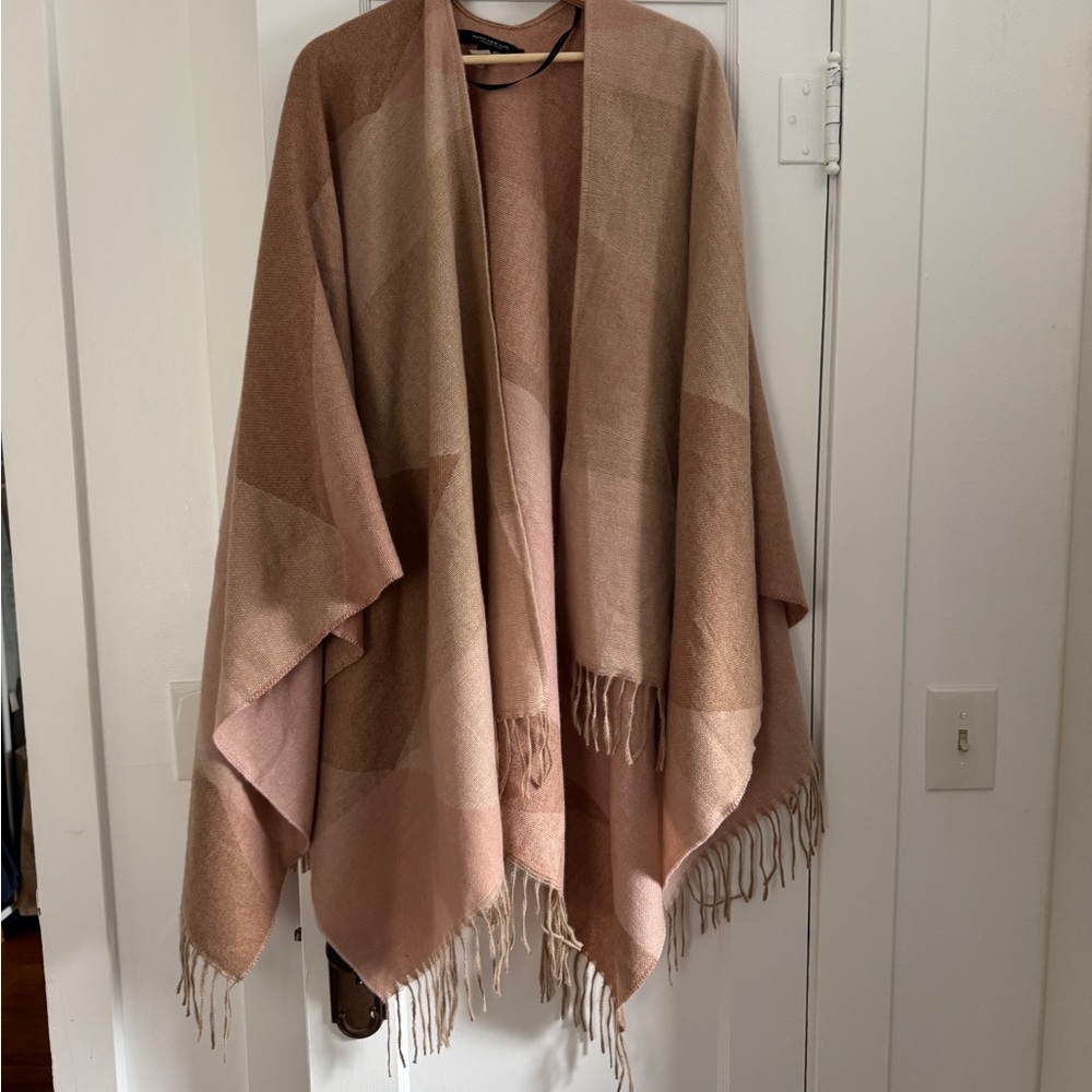 Marc New York Pink and Tan Fringe Poncho Cape Shawl